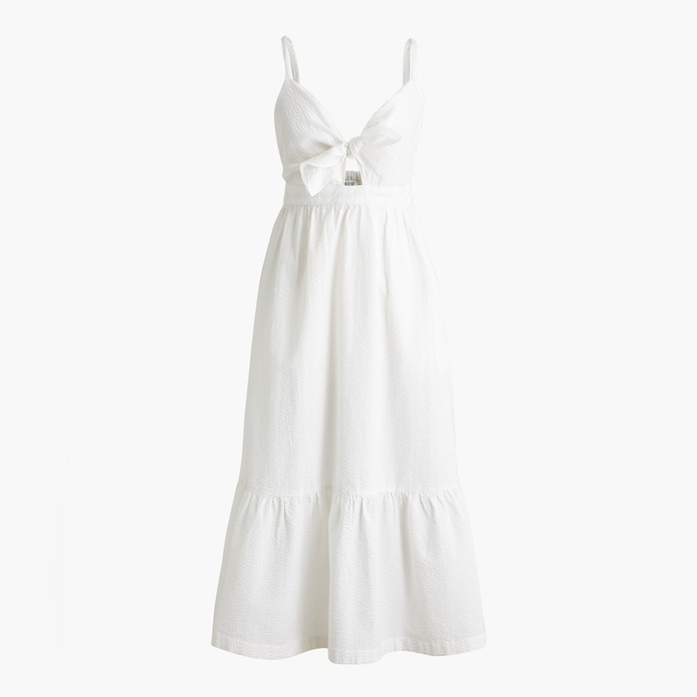 J. Crew Factory Women’s White Seersucker Tie Front Midi Dress NWT Size 18 - Picture 3 of 13